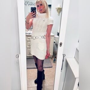 Vintage Y2K winter white cable knit sweater dress